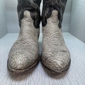 Tony Lama Elephant Print Western Cowboy Boots Black 11.5 D USA Men